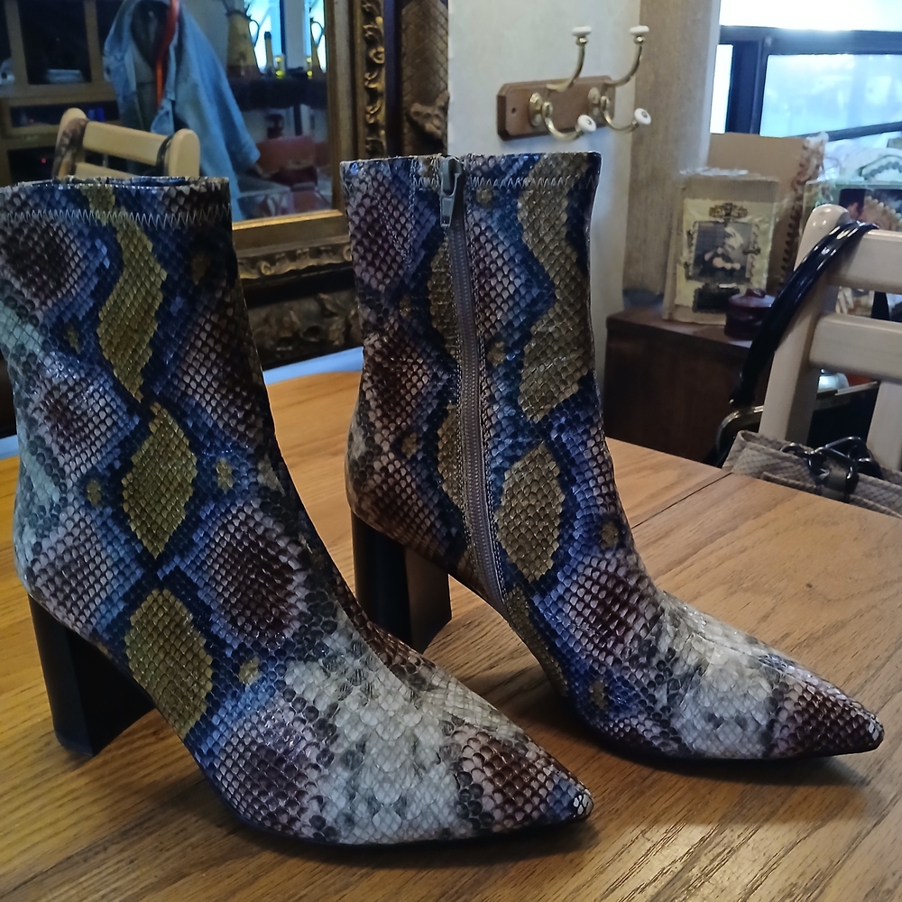 Jeffrey Campbell Multicolor Snake Print Heeled Boots